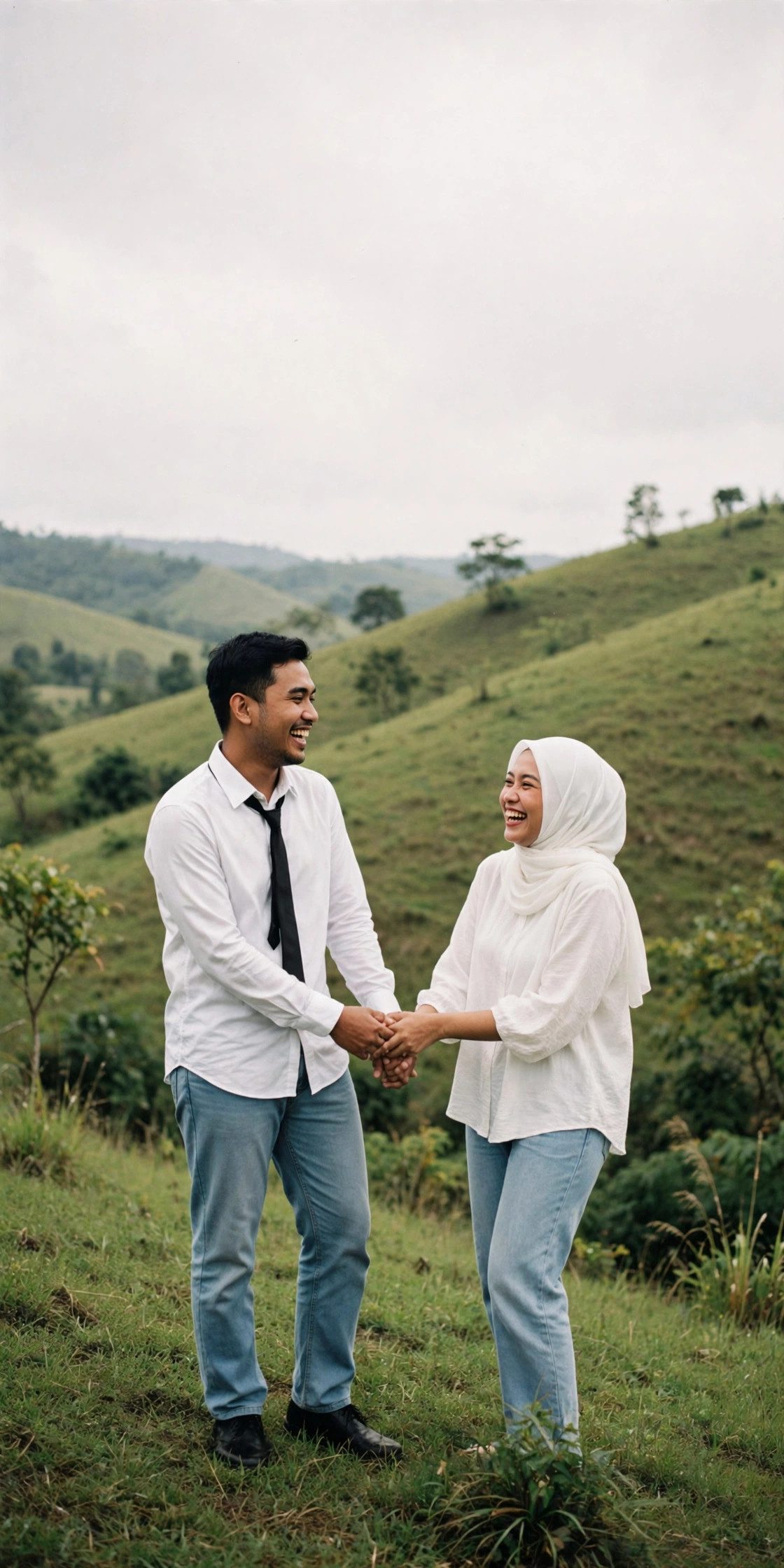 Pasangan di bukit hijau