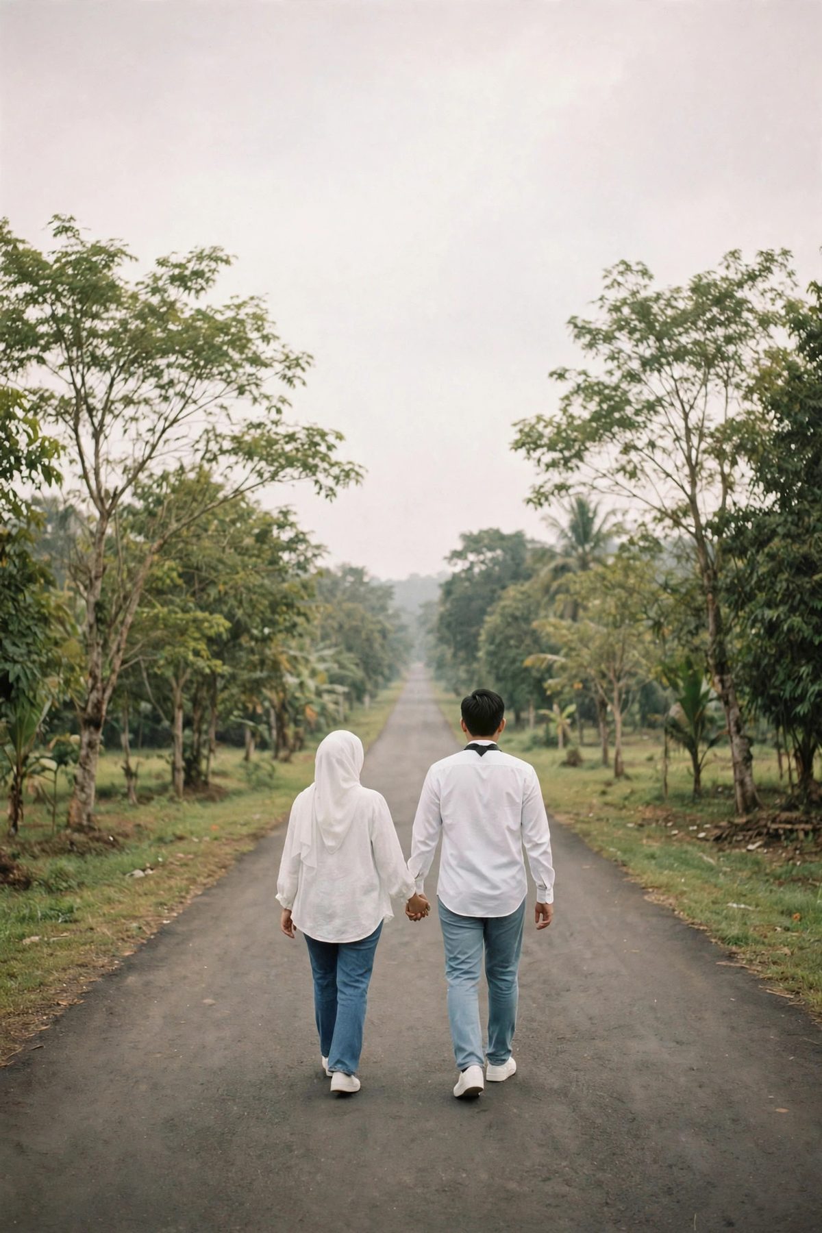 Pasangan berjalan di jalan